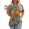 imageOFEEFAN Womens T Shirts Short Sleeve Tops Dressy Casual Blouses Spring Summer Outfits Flowy Pleated Front Scooped Neck5orange Blue Palm