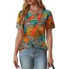 imageOFEEFAN Womens T Shirts Short Sleeve Tops Dressy Casual Blouses Spring Summer Outfits Flowy Pleated Front Scooped Neck5orange Blue Palm
