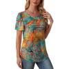 imageOFEEFAN Womens T Shirts Short Sleeve Tops Dressy Casual Blouses Spring Summer Outfits Flowy Pleated Front Scooped Neck5orange Blue Palm