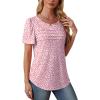 imageOFEEFAN Womens T Shirts Short Sleeve Tops Dressy Casual Blouses Spring Summer Outfits Flowy Pleated Front Scooped Neck5pink Leopard
