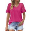 imageOFEEFAN Casual V Neck T Shirts for Women Lace Short Sleeve Curved Hem Tops Loose Fit02hot Pink