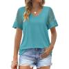 imageOFEEFAN Casual V Neck T Shirts for Women Lace Short Sleeve Curved Hem Tops Loose Fit02turquoise