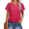 imageOFEEFAN Short Sleeve Tshirts for Women Summer Eyelet Short Sleeve Tops Loose Casual Basic TeeB Hot Pink