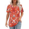 imageOFEEFAN Womens T Shirts Short Sleeve Tops Dressy Casual Blouses Spring Summer Outfits Flowy Pleated Front Scooped Neck4floral Red