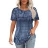imageOFEEFAN Womens T Shirts Short Sleeve Tops Dressy Casual Blouses Spring Summer Outfits Flowy Pleated Front Scooped Neck4tiedye Palenavy