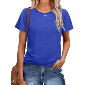 imageOFEEFAN Short Sleeve Tshirts for Women Summer Eyelet Short Sleeve Tops Loose Casual Basic TeeB Blue
