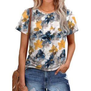 imageOFEEFAN Short Sleeve Tshirts for Women Summer Eyelet Short Sleeve Tops Loose Casual Basic TeeFloral Teal