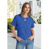 imageOFEEFAN Shirts for Women Short Sleeve Tops Pleated Crew Neck Casual Summer Fashion Tops Loose FitBlue