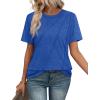 imageOFEEFAN Shirts for Women Short Sleeve Tops Pleated Crew Neck Casual Summer Fashion Tops Loose FitBlue