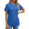 imageOFEEFAN Shirts for Women Short Sleeve Tops Pleated Crew Neck Casual Summer Fashion Tops Loose FitBlue