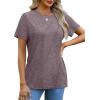 imageOFEEFAN Shirts for Women Short Sleeve Tops Pleated Crew Neck Casual Summer Fashion Tops Loose FitCoffee Grey