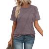 imageOFEEFAN Shirts for Women Short Sleeve Tops Pleated Crew Neck Casual Summer Fashion Tops Loose FitCoffee Grey