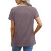 imageOFEEFAN Shirts for Women Short Sleeve Tops Pleated Crew Neck Casual Summer Fashion Tops Loose FitCoffee Grey