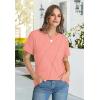 imageOFEEFAN Shirts for Women Short Sleeve Tops Pleated Crew Neck Casual Summer Fashion Tops Loose FitCoral