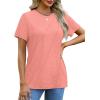 imageOFEEFAN Shirts for Women Short Sleeve Tops Pleated Crew Neck Casual Summer Fashion Tops Loose FitCoral