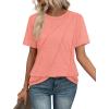 imageOFEEFAN Shirts for Women Short Sleeve Tops Pleated Crew Neck Casual Summer Fashion Tops Loose FitCoral