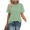 imageOFEEFAN Shirts for Women Short Sleeve Tops Pleated Crew Neck Casual Summer Fashion Tops Loose FitGreen