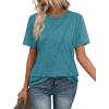 imageOFEEFAN Shirts for Women Short Sleeve Tops Pleated Crew Neck Casual Summer Fashion Tops Loose FitGreen Grey