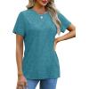 imageOFEEFAN Shirts for Women Short Sleeve Tops Pleated Crew Neck Casual Summer Fashion Tops Loose FitGreen Grey