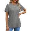 imageOFEEFAN Shirts for Women Short Sleeve Tops Pleated Crew Neck Casual Summer Fashion Tops Loose FitGrey