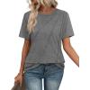 imageOFEEFAN Shirts for Women Short Sleeve Tops Pleated Crew Neck Casual Summer Fashion Tops Loose FitGrey