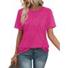 imageOFEEFAN Shirts for Women Short Sleeve Tops Pleated Crew Neck Casual Summer Fashion Tops Loose FitPink