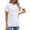 imageOFEEFAN Shirts for Women Short Sleeve Tops Pleated Crew Neck Casual Summer Fashion Tops Loose FitWhite