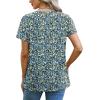 imageOFEEFAN Shirts for Women Short Sleeve Tops Pleated Crew Neck Casual Summer Fashion Tops Loose FitZfloral Blue