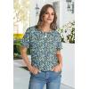 imageOFEEFAN Shirts for Women Short Sleeve Tops Pleated Crew Neck Casual Summer Fashion Tops Loose FitZfloral Blue