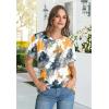 imageOFEEFAN Shirts for Women Short Sleeve Tops Pleated Crew Neck Casual Summer Fashion Tops Loose FitZfloral Yellow