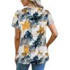 imageOFEEFAN Shirts for Women Short Sleeve Tops Pleated Crew Neck Casual Summer Fashion Tops Loose FitZfloral Yellow