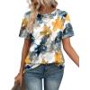 imageOFEEFAN Shirts for Women Short Sleeve Tops Pleated Crew Neck Casual Summer Fashion Tops Loose FitZfloral Yellow