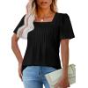 imageOFEEFAN T Shirts for Women Pleated Square Neck Dressy Casual Blouses Puff Short Sleeve Summer Tops Loose FitBlack
