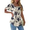 imageOFEEFAN T Shirts for Women Pleated Square Neck Dressy Casual Blouses Puff Short Sleeve Summer Tops Loose FitBlack White Floral