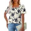imageOFEEFAN T Shirts for Women Pleated Square Neck Dressy Casual Blouses Puff Short Sleeve Summer Tops Loose FitBlack White Floral