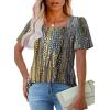 imageOFEEFAN T Shirts for Women Pleated Square Neck Dressy Casual Blouses Puff Short Sleeve Summer Tops Loose FitBlue Yellow Dot
