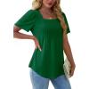 imageOFEEFAN T Shirts for Women Pleated Square Neck Dressy Casual Blouses Puff Short Sleeve Summer Tops Loose FitGreen