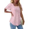 imageOFEEFAN T Shirts for Women Pleated Square Neck Dressy Casual Blouses Puff Short Sleeve Summer Tops Loose FitPink Leopard
