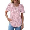 imageOFEEFAN T Shirts for Women Pleated Square Neck Dressy Casual Blouses Puff Short Sleeve Summer Tops Loose FitPink Leopard