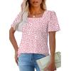 imageOFEEFAN T Shirts for Women Pleated Square Neck Dressy Casual Blouses Puff Short Sleeve Summer Tops Loose FitPink Leopard