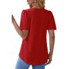 imageOFEEFAN T Shirts for Women Pleated Square Neck Dressy Casual Blouses Puff Short Sleeve Summer Tops Loose FitRed