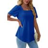 imageOFEEFAN T Shirts for Women Pleated Square Neck Dressy Casual Blouses Puff Short Sleeve Summer Tops Loose FitRoyal Blue