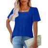 imageOFEEFAN T Shirts for Women Pleated Square Neck Dressy Casual Blouses Puff Short Sleeve Summer Tops Loose FitRoyal Blue