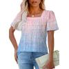 imageOFEEFAN T Shirts for Women Pleated Square Neck Dressy Casual Blouses Puff Short Sleeve Summer Tops Loose FitTie Die Pink