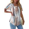 imageOFEEFAN T Shirts for Women Pleated Square Neck Dressy Casual Blouses Puff Short Sleeve Summer Tops Loose FitTie Dye White