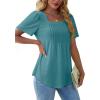 imageOFEEFAN T Shirts for Women Pleated Square Neck Dressy Casual Blouses Puff Short Sleeve Summer Tops Loose FitTurquoise
