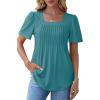 imageOFEEFAN T Shirts for Women Pleated Square Neck Dressy Casual Blouses Puff Short Sleeve Summer Tops Loose FitTurquoise
