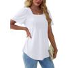 imageOFEEFAN T Shirts for Women Pleated Square Neck Dressy Casual Blouses Puff Short Sleeve Summer Tops Loose FitWhite