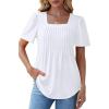 imageOFEEFAN T Shirts for Women Pleated Square Neck Dressy Casual Blouses Puff Short Sleeve Summer Tops Loose FitWhite