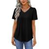 imageOFEEFAN T Shirts for Women V Neck Dressy Casual Blouses Puff Short Sleeve Summer Tops Loose Fit1black